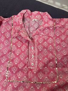 Pink Block Print Cotton Kurta