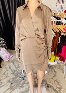 Satin Button-Up Shirt Dress