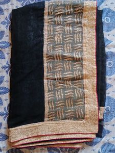 Black Georgette Saree with Gold Embellishments