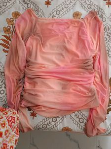 Sheer Ruched Tie-Dye Top