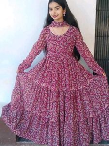Red Anarkali Kurta With A Dupatta