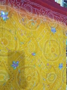 Vibrant Bandhani Saree with Embellishments