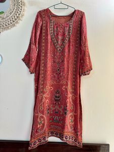 Hibiscus Red embroidered printed Suit pallazo Set