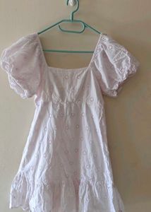 White Eyelet Puff Sleeve Dress