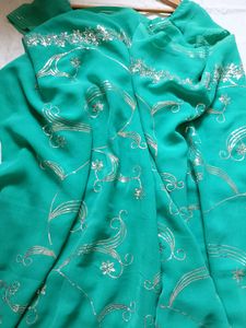 Emerald Green Saree with Silver Embellishments