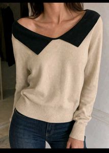 Chic Beige & Black Collared Sweater