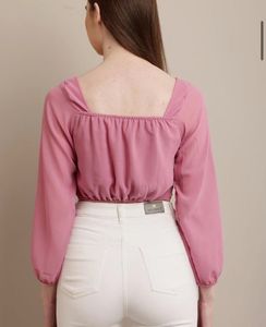 xs to M Pink Crocheted Square Neck Top