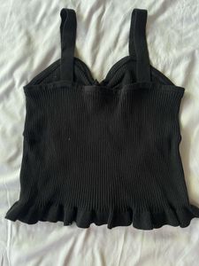 Stylish Black Ruffled Zipper Top