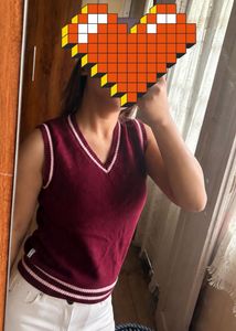 Maroon V-Neck Sleeveless Sweater Vest