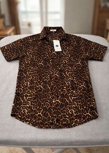 Leopard Print Short Sleeve Button-Up Shirt