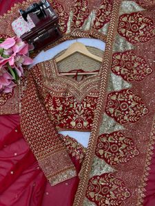 Stunning Red &amp; Gold Embroidered Lehenga Choli