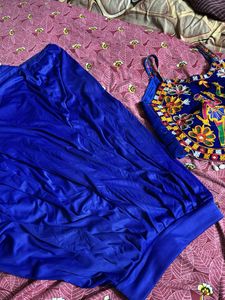 Blue Crop Top &amp; flared Plazo Set Navratri
