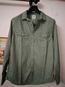 Men's Casual Olive Green Denim Shirt