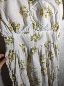 White Floral Puff Sleeve Midi Dress