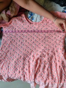 peach sharara set (white thread work)size XL