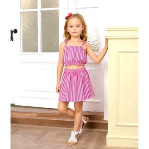 Cute Pink Striped Crop Top & Skirt Set