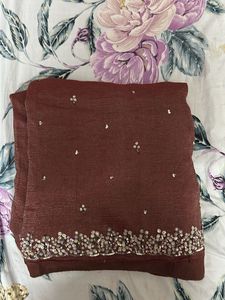 Embellished Maroon Chiffon Saree