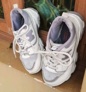White &amp; Lilac Chunky Sneakers
