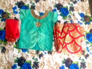 Beautiful Red &amp; Teal Lehenga Choli Set