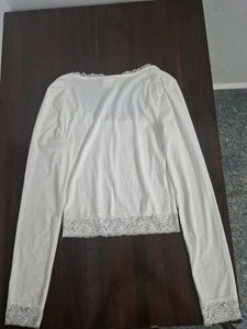 White Lace Trim Long Sleeve Top