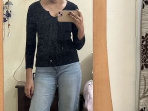 Chic Black V-Neck Long Sleeve Top