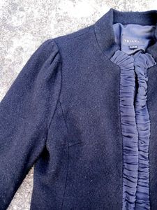 Korean Black Crop Jacket with Ruffled Details