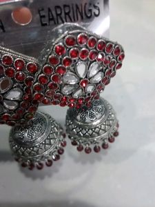 🥰Beautiful trendy Silver oxidise jhumka Earring w