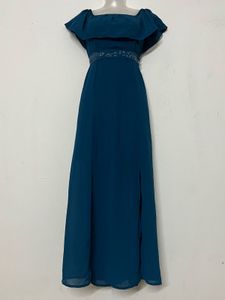AND BRANDED Teal Maxi Dress with Ruffle Neckline