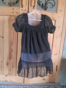 Sheer Black Puff Sleeve Top