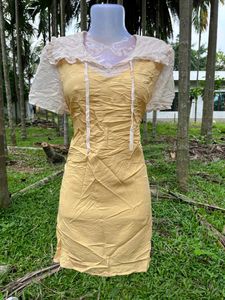 Yellow Ruffled Neck Dress