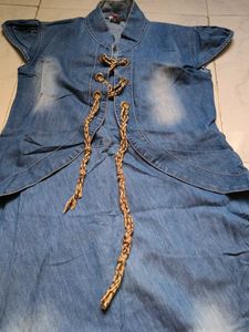 Denim Look Tunic with Corset Style Detail