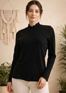 Black Ruffle Neck Long Sleeve Top