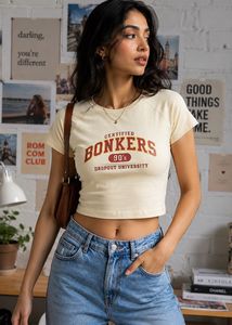 Cream Graphic Crop Top