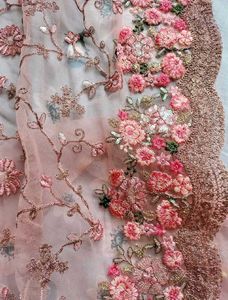Pink Floral And Sequin Embroidered Designer Saree