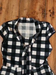 Gingham Tie-Neck Fit &amp; Flare Dress