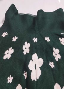 Dark Green Floral Knit Mini Skirt