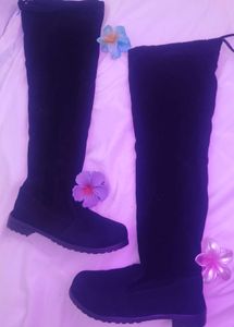 Black Velvet Knee-High Boots