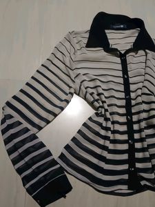 Forever 21 Black Grey Striped Sheer Blouse