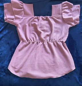 Peach Ruched Top with Ruffle Sleeves