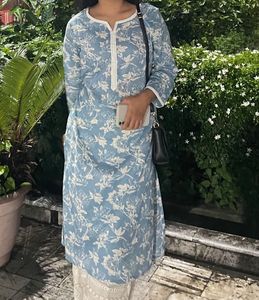 Stylish Blue Floral Print Kurta