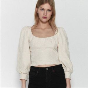 Zara Chic Textured Puff Sleeve Top