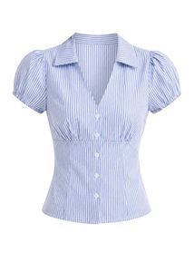 Chic Blue Striped Button-Up Top