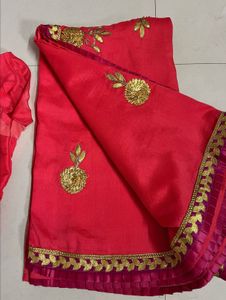 pink Rajasthani Ghota patti Saree With Stich Blou