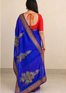 Blue Embroidered Silk Saree