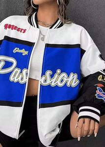SHEIN Letter Graphic Colorblock Bomber Jacket
