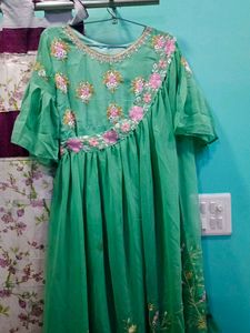 Stunning Green Embroidered Ethnic Gown