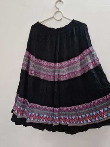 Boho Black Skirt with Patterned Bands