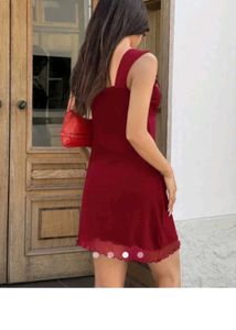 Chic Red Mesh Trim Mini Dress