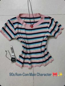 Y2K Striped Cropped Ribbed Top