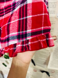 cute Red Plaid Ruffled Mini Skirt